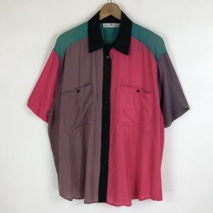 古着 JURGEM MICHAELSEN シルクシャツ クレイジーパターン 配色デザイン マルチカラー メンズXL以上 n019630｜outfit-vintage