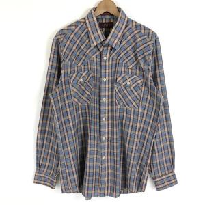 リーバイス ウエスタンシャツ チェックシャツ made in USA オールド 長袖 ブルー系 メンズXL n020412｜outfit-vintage