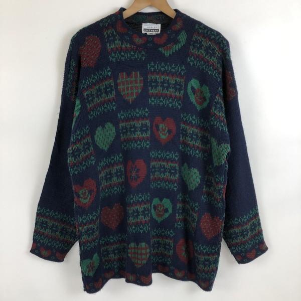 古着 ADELE KNITWEAR 総柄セーター アクリルセーター made in USA ハート柄...