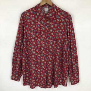 古着 総柄シャツ レーヨンシャツ 花柄 長袖 レッド系 レディースL 中古 n021707｜outfit-vintage