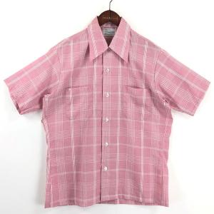古着 Career Club チェックシャツ デッドストック made in USA 70年代 ヴィンテージ 半袖 ピンク系 メンズL 中古 n025130｜outfit-vintage