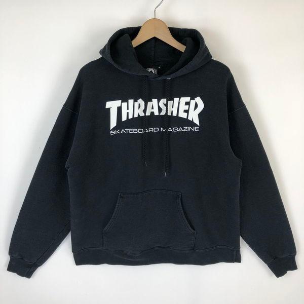 古着 THRASHER スラッシャー プリントパーカー スペードタグ 厚手 90年代 ブラック系 メ...