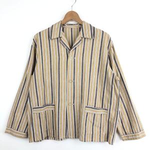 【古着】 パジャマシャツ ストライプ ヴィンテージ 長袖 イエロー系 メンズM 【中古】 n032781｜outfit-vintage