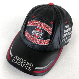 【古着】 MODERN HEADWEAR キャップ 帽子 OHIO STATE チャンピオンシップ リアルレザー ブラック系 フリーサイズ 【中古】 n034279｜outfit-vintage