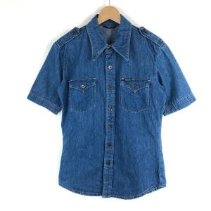 【古着】 デニムシャツ サファリシャツ 70年代 ヴィンテージ 半袖 ブルー系 メンズS 【中古】 n036528｜outfit-vintage