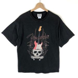 【古着】 フェンダー FENDER Tシャツ ギター ドクロ ブラック系 メンズL 【中古】 n037674｜