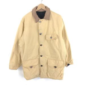 【古着】 EXPRESS ハンティングジャケット カバーオール レザー襟 ベージュ系 メンズL 【中古】 n042085｜outfit-vintage