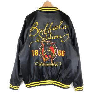 【古着】 BIGBOY HEADGER スタジャン サテン系 BUFFALO SOLDIERS MUSEUM アメリカ軍 豪華仕様 ブラック系 メンズXL以上 【中古】 n043231｜outfit-vintage