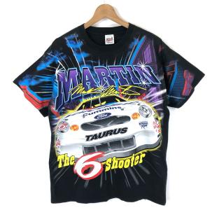 【古着】 NASCAR ナスカー Tシャツ MARK MARTIN 車 オーバープリント 90年代 ブラック系 メンズL 【中古】 n045395｜古着LAB2号店