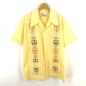 【古着】 Sutton Place キューバシャツ 開襟 刺繍 メキシカン 70年代 ヴィンテージ 半袖 イエロー系 メンズXL 【中古】 n046661｜outfit-vintage