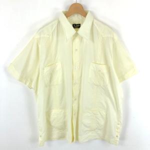 【古着】 CASSADE SEVVILA キューバシャツ プリーツ メキシカン ワークシャツ 70年代 ヴィンテージ 半袖 イエロー系 メンズXL 【中古】 n046683｜outfit-vintage