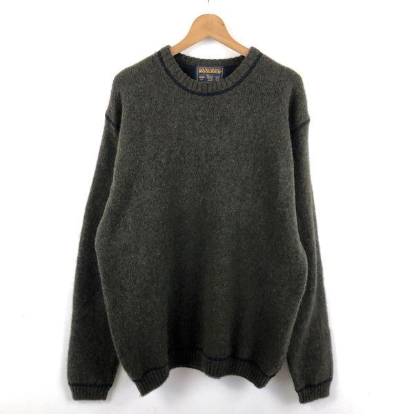 【古着】 WOOLRICH ウールリッチ セーター アウトステッチ仕様 オリーブ系 メンズL 【中古...