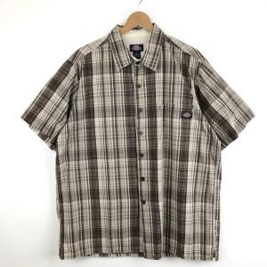 【古着】 Dickies ディッキーズ シャツ チェック柄 半袖 ブラウン系 メンズXL以上 【中古】 n051844｜outfit-vintage