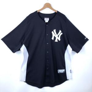 【古着】 Majestic ベースボールシャツ ゲームシャツ MLB ニューヨーク ヤンキース ブラック系 メンズXL以上 【中古】 n052750｜outfit-vintage