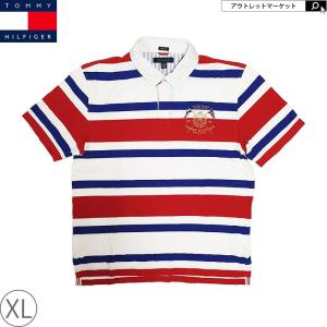 トミーヒルフィガー ポロシャツ メンズ XL（国内LL相当）白赤青ボーダー TOMMY HILFIGER