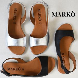 MARKO マルコ 牛革 アシンメトリー バックストラップ サンダル  225110 フラットサンダル 本革 レディース サンダル レザー ブラック