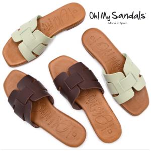 Oh my Sandals オーマイサンダルズ スクエアトゥ フラットサンダル 4955 スペイン製 本革 レザー ワンストラップ サンダル レディース 靴｜outlet-para
