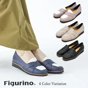 レディース スリッポン 幅広 靴 レザー 黒 軽量 ゆったり 甲高 Vカット