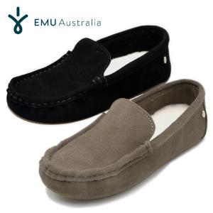 EMU Australia エミュ モカシン W13035 Odessa 2.0 スリッポン シープスキン ファー ムートン ファー ボア フラットシューズ ブラック レディース 靴｜outlet-para