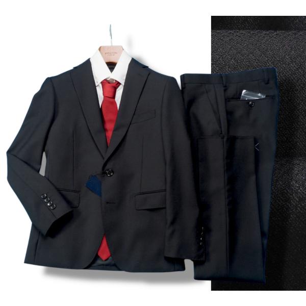 新品 大手百貨店扱い 秋冬総裏  ウール混 ジオメトリック織柄 スーツA3黒(A) 1149471