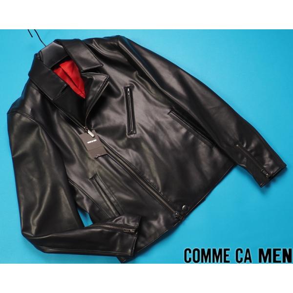 新品定価7.5万円 COMME CA MEN コムサメン 「ライダースブルゾン」ダブルブレストL黒(...