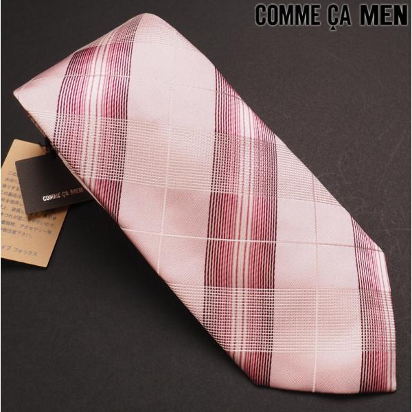 新品定価1.1万円 COMME CA MEN コムサメン シルク100% シャープチェックネクタイ ...