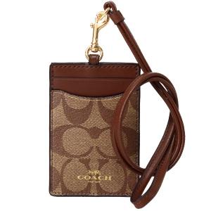 コーチ カードケース COACH シグネチャー ラグジュアリー ID ランヤード 首かけ カードケース カーキ×サドル2 63274｜outlet365