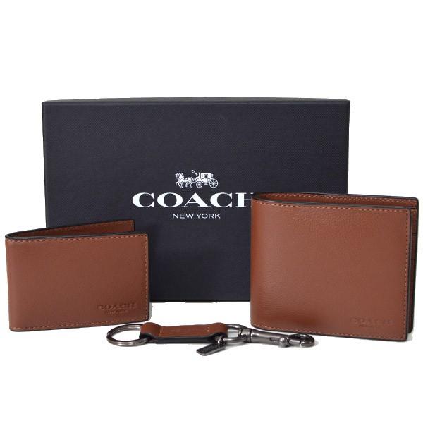 コーチ 財布 COACH メンズ レザー コンパクト財布+定期入れ+キーホルダー 3点セット ダーク...