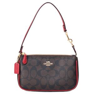 コーチ バッグ COACH コーティングキャンバス レザー シグネチャー ノリータ 19 リストレット マルチ ポーチ ハンドバッグ ブラウン×レッド C3308