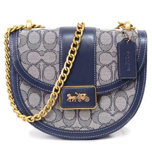 コーチ バッグ COACH ジャガード レザー シグネチャー アリー サドル チェーン ショルダー 2way クロスボディ 斜めがけ ネイビー×ミッドナイトネイビー C3464