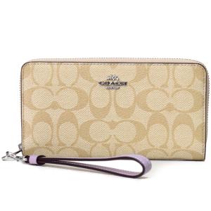 コーチ 長財布 COACH コーティングキャンバス スムースレザー シグネチャー リストレット ジップ アラウンド 長財布 ライトカーキ×ソフトライラック C4452 COACH（コーチ） 長財布 コーティングキャンバス スムースレザー