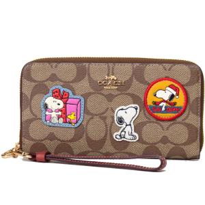 コーチ 長財布 スヌーピー COACH キャンバス レザー シグネチャー ピーナッツ コラボ スヌーピー ヴァーシティー ワッペン リストレット ジップ カーキ CF218｜outlet365