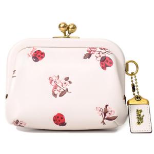 コーチ カードケース COACH カーフレザー てんとう虫 花柄 がま口 カードポーチ コインケース 財布 チャーク×パウダーピンクマルチ coach6417｜outlet365