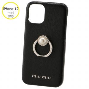 【箱破損】ミュウミュウ MIU MIU iPhoneケース MADRAS PEARL バンカーリング付き iPhone12 miniケース スマホケース ブラック 5ZH127 2F3R 002｜outleta