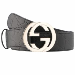 【訳あり】グッチ GUCCI ベルト グッチシマ シグネチャー レザー インターロッキングG レザーベルト 4cm幅 411924 CWC1N 1000｜outleta