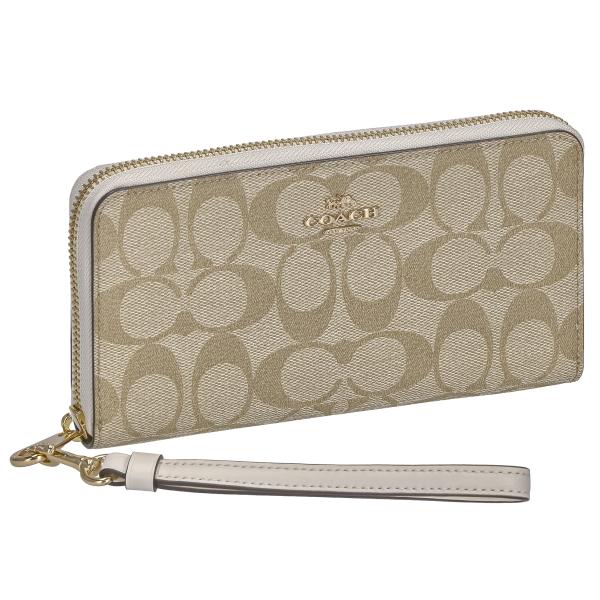 COACH コーチ 長財布 財布 レディース アウトレット シグネチャー ホワイト ベージュ PVC...
