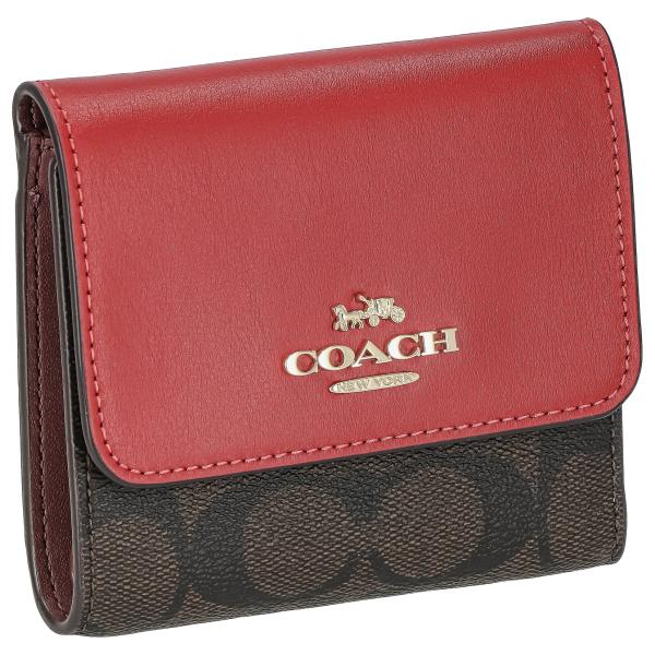 COACH コーチ 三つ折り財布 ミニ財布 財布 レディース アウトレット レッド ブラウン シグネ...