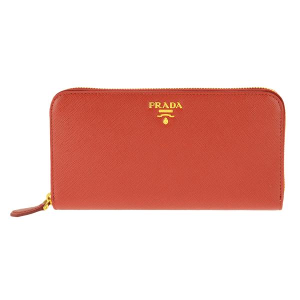 PRADA プラダ 長財布 財布 レディース アウトレット レッド 赤 レザー ファスナー式 送料無...