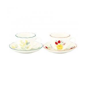 【新品/取寄品/代引不可】【特選商品】日比谷花壇 ペアカップ&ソーサーセット・・ミモザ・チューリップ・・HBK11/12-1