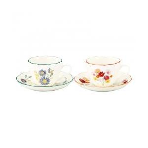 【新品/取寄品/代引不可】【特選商品】日比谷花壇 ペアカップ&ソーサーセット・・孔雀草・コスモス・・HBK13/14-1