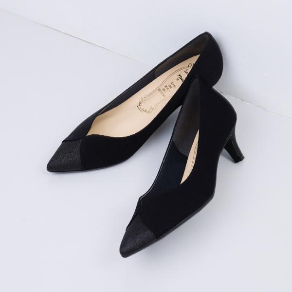 パンプス 走れる 痛くない ピンヒール 5cm ポインテッドトゥ 切替 パーティー フォーマル 結婚...