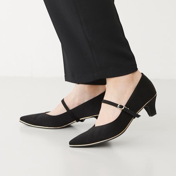 パンプス 走れる 痛くない レディース ミドルヒール ポインテッドトゥ 甲ストラップ 2way 日本...