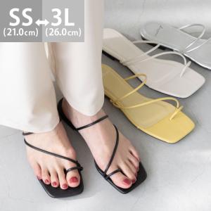 ストラップサンダル レディース ぺたんこ ローヒール 痛くない 歩きやすい スクエアトゥ つっかけ 細ストラップ 送料無料 8/7 9:59マデ 2,799円
