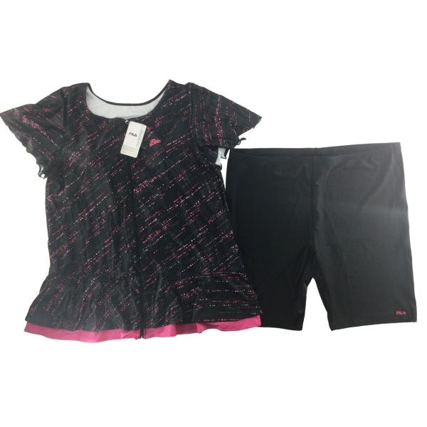 レディース水着 2点セット FILA 袖付き フリルチュニック 体型カバー 大きいサイズ 10L ブ...