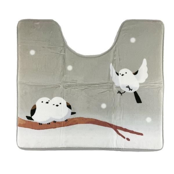 トイレマット 洗える かわいい 幅65x60cm 冬の妖精 スズメ シマエナガ グレー系