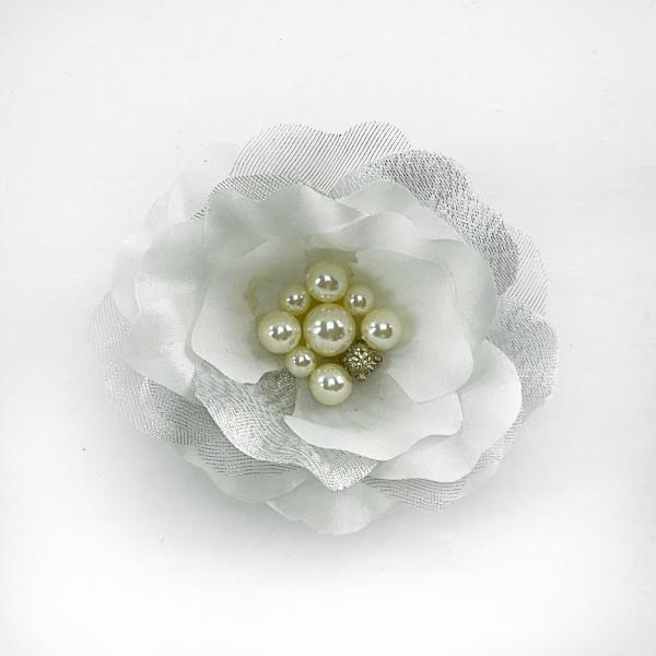 訳あり 上品フラワーコサージュ パール＆ラインストーン付き ホワイト系 2WAY仕様 ブライダル フ...