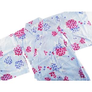 浴衣 一人で着られる 簡単 綿絽 L〜LL 紫陽花柄 水色