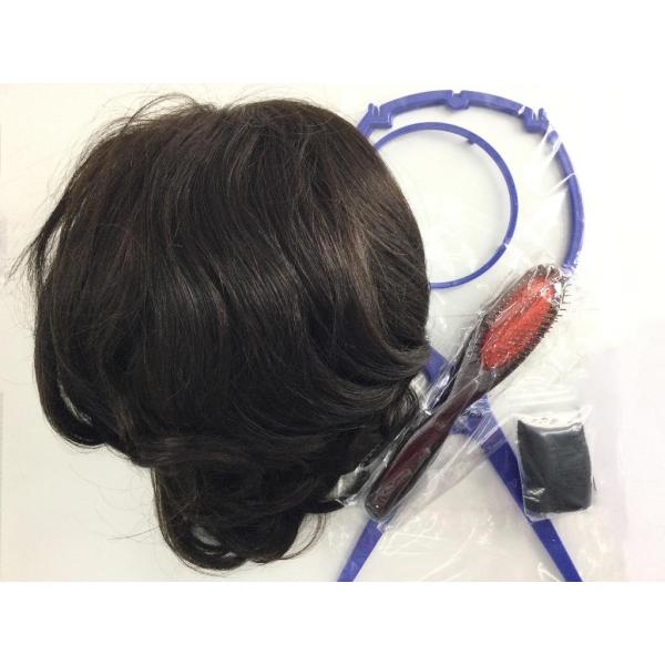 フルウィッグ 分け目自由 人毛100％ 固定ピン付 手植え製法 人工皮膚 ミディアムカール 自然色