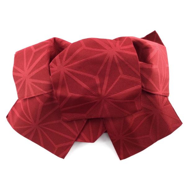 作り帯 一人で簡単につけられる ゆかた帯 日本製 L〜5Lサイズ 麻の葉柄 レッド