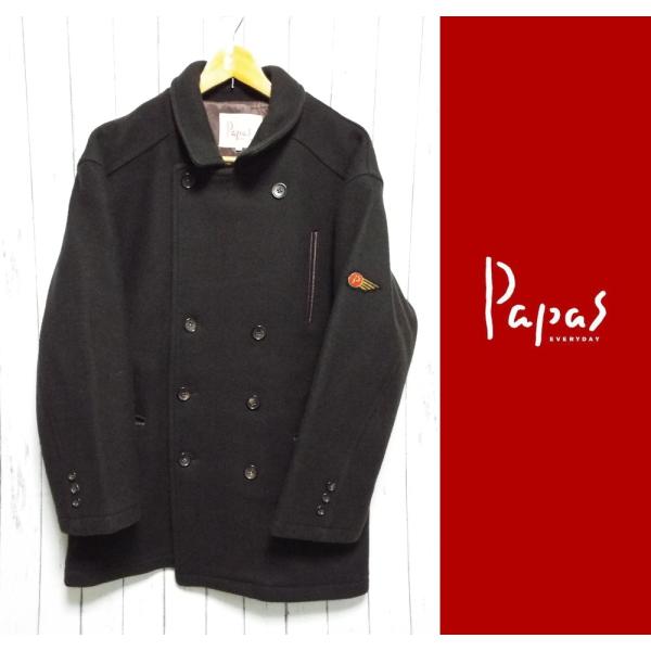 大人のカジュアルコート【美品USED】PAPAS（パパス）厚手ピーコート｜Pコート｜メルトン素材｜M...